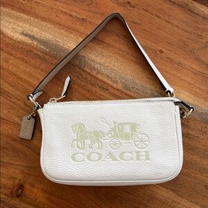 Coach White and Beige Wristlet with Carriage Logo
